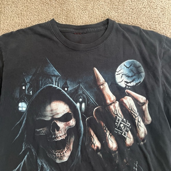 Vintage Skull Skeleton logo  band rock tee. I Am Social Distancing.  Size Large - Picture 3 of 5